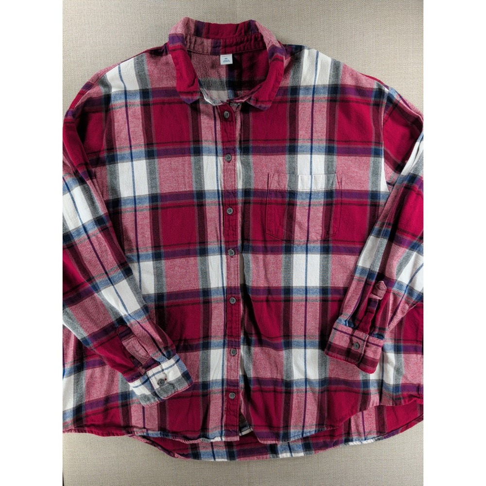 Old Navy Flannel Shirt Mens XXL Red Plaid 100% Cotton‎ Button Up Long Sleeve